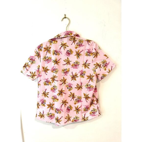 Vintage Pink Palm Tree Button Up Hawaiian Shirt Sz Medium USA NWT - Picture 4 of 7